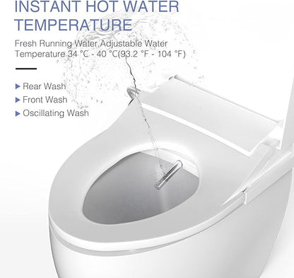 Electric Bidet Toilet Seat Elongated with Dryer – Smart Bidet Seat with Heated Seat,Warm Water Wash,Energy Saving Mode,Wireless Remote,Slow-Close Lid & Night Light