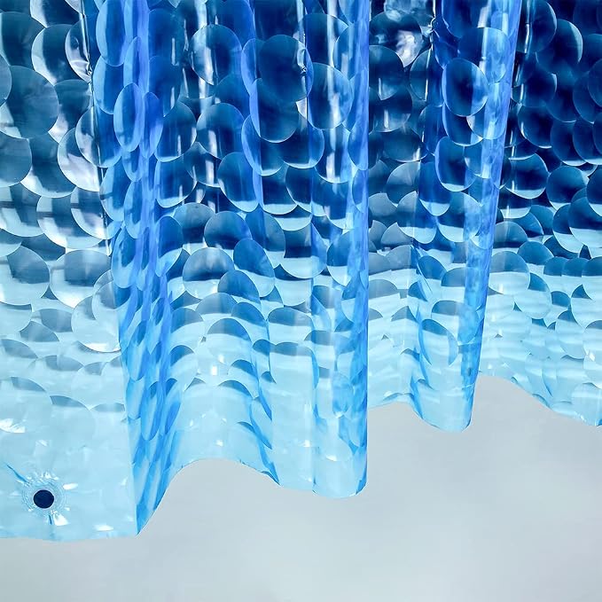 Ga-Geetopia EVA 3D Blue Pearl Water Cube Plastic Shower Curtain Liner - Premium Light Weight 72" x 72" Blue Bathroom Shower Showroom Curtain Liner with Rustproof Metal Gromments and Weighted Magnet