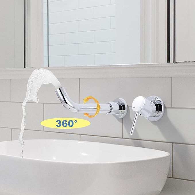 ARCORA Wall Mount Bathroom Faucet, Chrome Single Handle Bathroom Sink Faucet Wall Mounted, Rough-in Valve Included