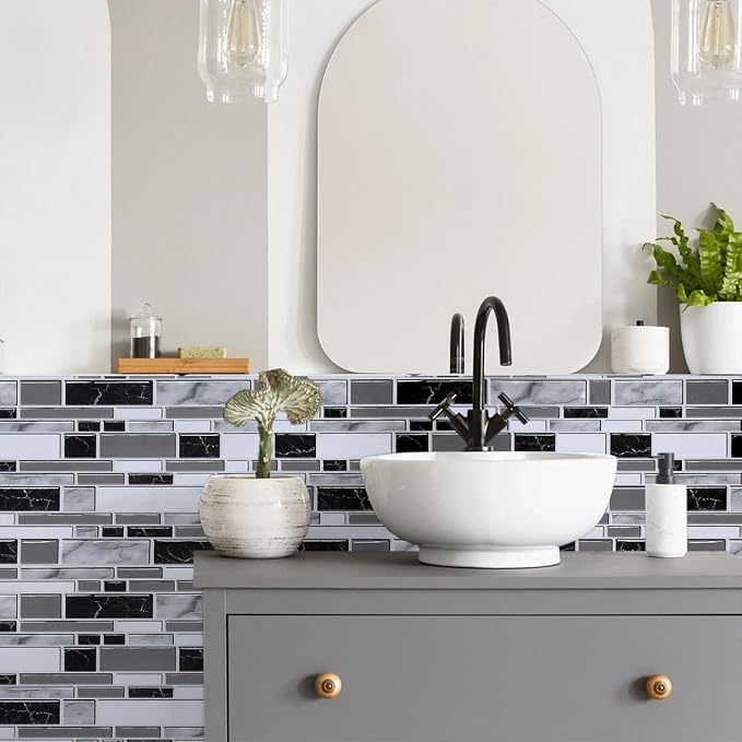 Livebor Kitchen Wallpaper Peel and Stick for Bathroom 11.8inch x 78.7inch | Kitchen Contact Paper Backsplash Tiles Wallpaper Peel and Stick Waterproof Countertop Wallpaper for Bathroom Cabinet Vinyl