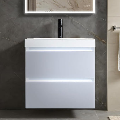 Blossom 24 inch LED Lighted Bathroom Vanity with Acrylic Sink | Wall Mounted Vanity with Dimmable LED Lights | Modern Floating Design for Small Bathrooms | 24" w/Acrylic Sink, Light Grey
