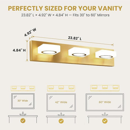 Bathroom Vanity Light, 3-Light 24 Inch Brushed Gold 5CCT 2700-6500K LED Bathroom Light Fixtures Over Mirror, Vanity Lighting Modern Bath Wall Sconce for Mirror Bedroom Living Room