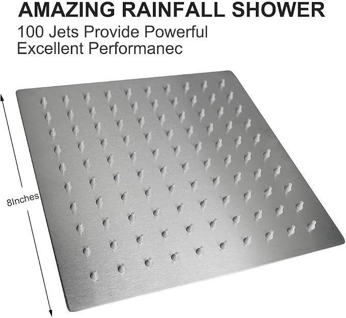 NearMoon Square Rain Shower Head With Extension Arm, Large Stainless Steel Rainfall Shower-Waterfall Full Body Coverage (8 Inch, Nickel)