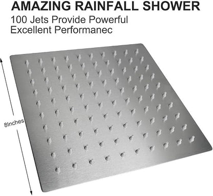 NearMoon Square Rain Shower Head With Extension Arm, Large Stainless Steel Rainfall Shower-Waterfall Full Body Coverage (8 Inch, Nickel)