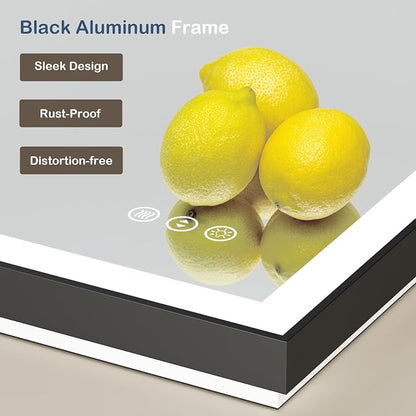48x36 Inch LED Bathroom Mirror with Black Frame | Black Metal Frame, Front and Backlit, 3 Colors, Dimmable, Memory, Anti Fog, Tempered Glass, Lighted Mirror for Wall