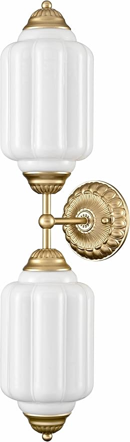 Vintage 2-Light Milk Glass Gold Wall Sconce with Brass Finish | Art Deco Vanity Light, Wall Lighting Dimmable for Bathroom Living Room Hallway Bedroom
