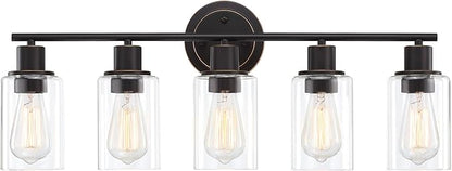 5-Light Oil Rubbed Bronze Bathroom Vanity Light Over Mirror, Oil Rubbed Bronze 5-Bulb Wall Sconce Above Kitchen Sink, Brown Wall Sconce for Bathroom Vanity