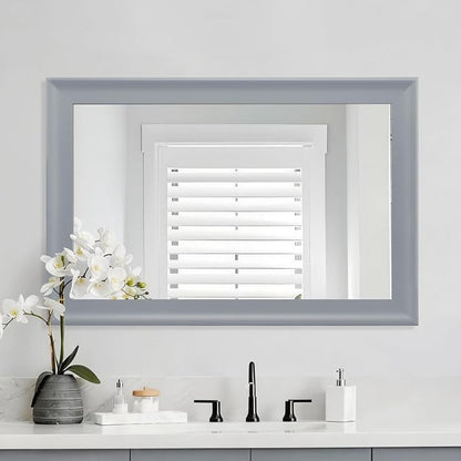 Bathroom Mirror for Wall,Rectangle Rustic Gray 24 x 36 inch Vanity Mirrors | Hanging Tempered Glass Mirror for Living Room,Bedroom,Entryway