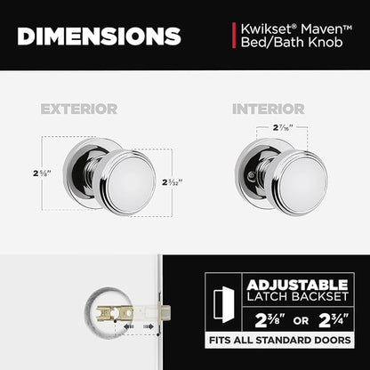 Kwikset Maven Interior Passage Door Knob, Handle for Closet and Hallway Doors, Round Non-Locking Doorknob in Polished Chrome, with Microban Protection (Pack of 10)
