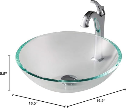 KRAUS 16 1/2-inch Crystal Clear Glass Bathroom Vessel Sink and Arlo™ Faucet Combo Set with Pop-Up Drain, Chrome Finish