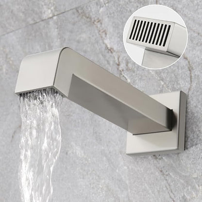 Shower Tub Faucet Set Brushed Nickel Bathroom Shower System with Tub Spout Wall Mounted Rainfall 10 Inch Thickened Shower Head and Handle Set Include Shower Valve and Trim Kit