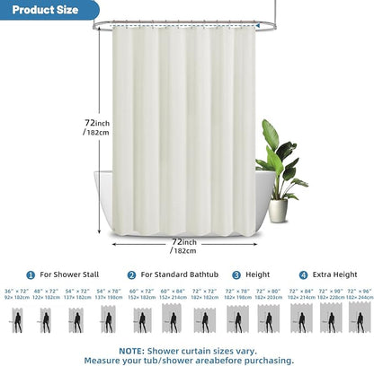 2-in-1 Waterproof Fabric Shower Curtain - No Separate Liner Needed, Hotel-Style Waffle Weave, Effortless Cleaning & Washable Bathroom Shower Curtain Set,72Wx72H,Cream