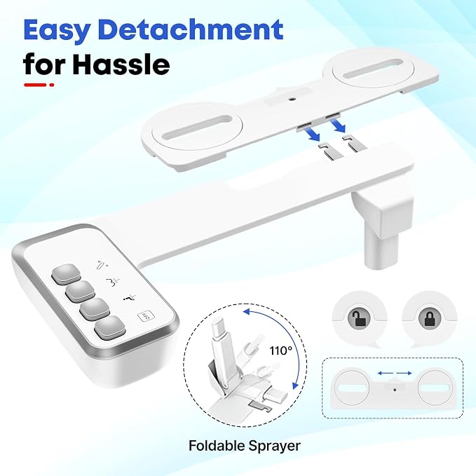 Bidet Attachment for Toilet,Independent Adjustable Water Pressure,Self Cleaning Non-Electric Dual Nozzle for Frontal & Rear Wash,Fresh Water Bidet Toilet Seat, White
