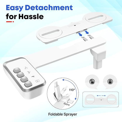 Bidet Attachment for Toilet,Independent Adjustable Water Pressure,Self Cleaning Non-Electric Dual Nozzle for Frontal & Rear Wash,Fresh Water Bidet Toilet Seat, White