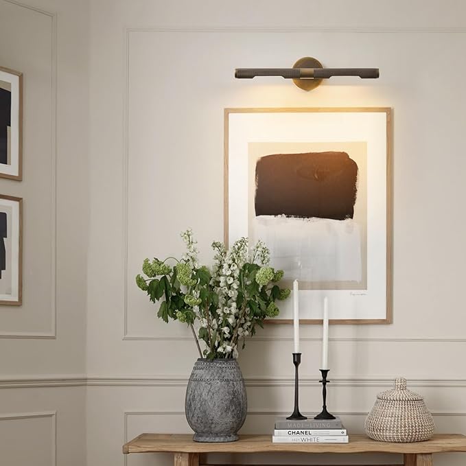 Museum Gallery Bathroom Picture Light - 19 Inch Long Bronze Brass Dimmable Hardwired Wall Sconces with E12 Bulb - Frame Pictures Art Deco Sconce Lights for Painting Photo Artwork Library Vanity Over