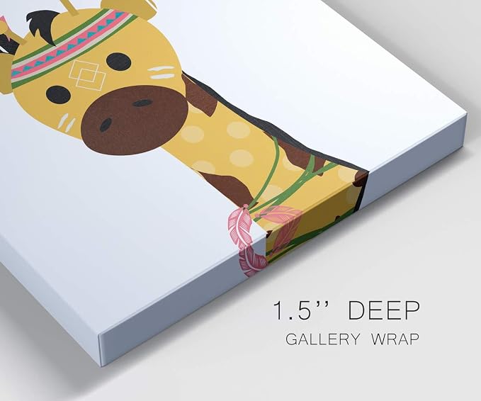 Renditions Gallery Canvas Animal Wall Art Decorations Paintings & Prints Yellow Traditional Baby Giraffe Animated Canvas Wall Hanging for Bedroom Living Room Office Kitchen - 8"x12" LT02