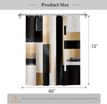 Black and Gold Abstract Shower Curtain Set, Modern Art Aesthetic Oil Painting Shower Curtain, Boho Neutral Artistic Fabric Waterproof Bathroom Curtains with 12PCS Hooks 60X72IN Brown Beige