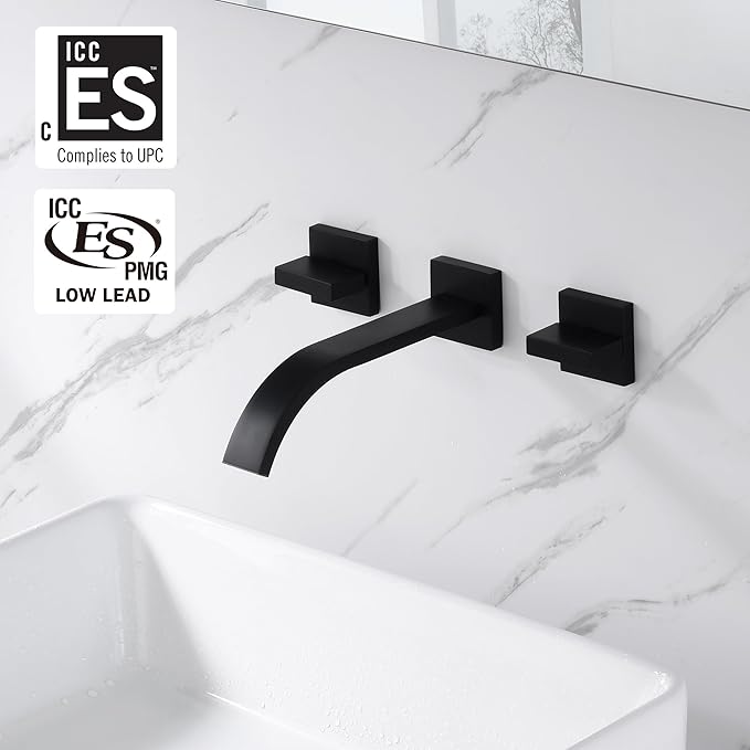 sumerain Black Bathroom Faucet Wall Mount Lavatory Faucet Includes Rough in Valve