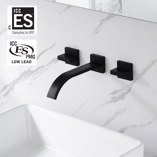 sumerain Black Bathroom Faucet Wall Mount Lavatory Faucet Includes Rough in Valve