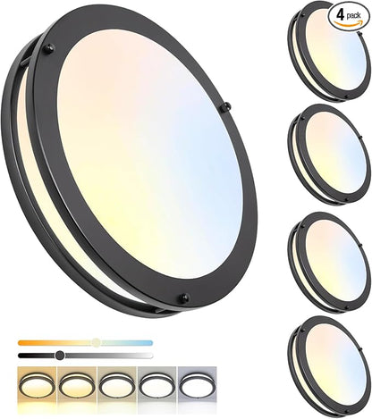 12inch LED Flush Mount Ceiling Light Fixture Dimmable Matte Black, Easy Install LED Ceiling Lamp Fixture Without Flicker, Super Bright 36W 3600LM 5CCT Warm to White Light 3000K to 6000K 4-Pack
