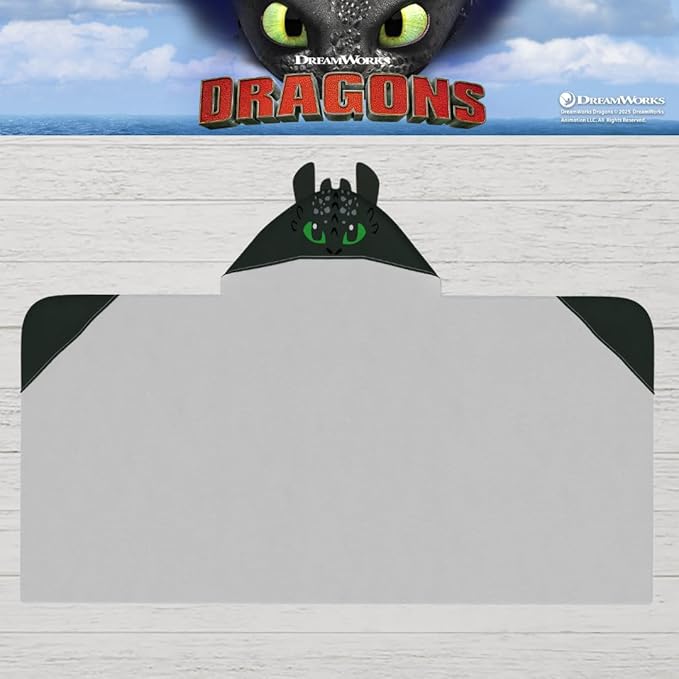 How to Train Your Dragon Toothless Super Soft Bath/Pool/Beach Soft Cotton Terry Hooded Towel Wrap, 24 in x 50 in, (Officially Licensed Product) by Franco