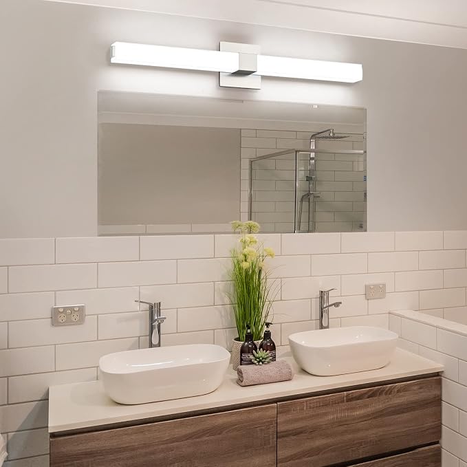 Brushed Nickel Bathroom Light Fixtures - 3CCT Dimmable LED Bathroom Vanity Lights - 32 Inch Modern Vanity Lighting Fixtures 3000K/4500K/6000K