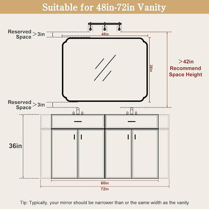 36" x 48" Wood Bathroom Mirror for Wall Mounted, Rustic Rounded Corner Wood Frame Wall Mirror for Entryway, Living Room or Bedroom Home Decorative, Natural