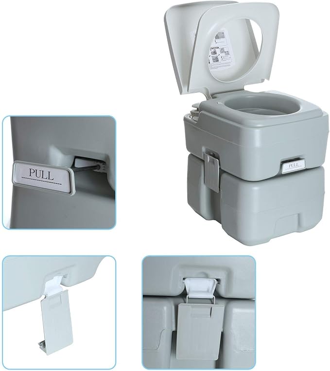 Portable Toilet 5.3 Gallons 20L Piston Pump Flush Effortless Travel Potty Cleaning Detachable Tanks for Camping RV Hiking Trips and Boating