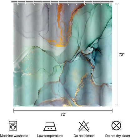 Teal Marble Shower Curtain Blue Green Purple Abstract Ink Art Texture Modern Turquoise Ombre Aesthetic Bathroom Decor Waterproof Fabric Bath Curtain 72 x 72 Inch with 12 Hooks