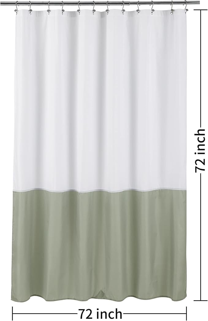 ALYVIA SPRING Waterproof Fabric Shower Curtain or Liner White/Sage, 72x72 | 3 Magnets, Soft Cloth & Hotel Quality, Machine Washable, Light-Weight, Standard Size