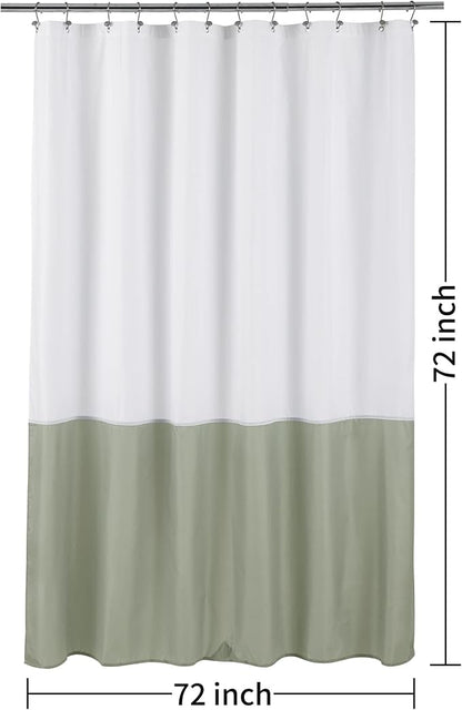 ALYVIA SPRING Waterproof Fabric Shower Curtain or Liner White/Sage, 72x72 | 3 Magnets, Soft Cloth & Hotel Quality, Machine Washable, Light-Weight, Standard Size