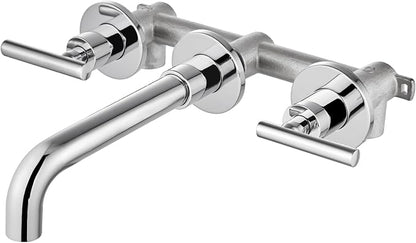 Airuida Wall Mounted Bathroom Sink Faucet,Chrome Polish Vanity Sink Faucet | Lever Handle,3 Holes,360° Widespread Swivel Spout,Rotatable Bathroom Faucet