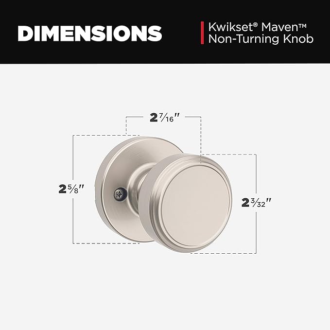 Kwikset Maven Dummy Door Knob, Single Sided Round Handle for Closets, French Double Doors, and Pantry, Satin Nickel Non-Turning Interior Push/Pull Door Knob, with Microban Protection