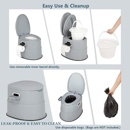 Portable Toilet with 1.3 Gal Detachable Inner Bucket and Removable Toilet Paper Holder, Indoor Outdoor Lightweight Porta Potty for Adults Kids Camping Boat RV Hiking Travel Toilet, Grey