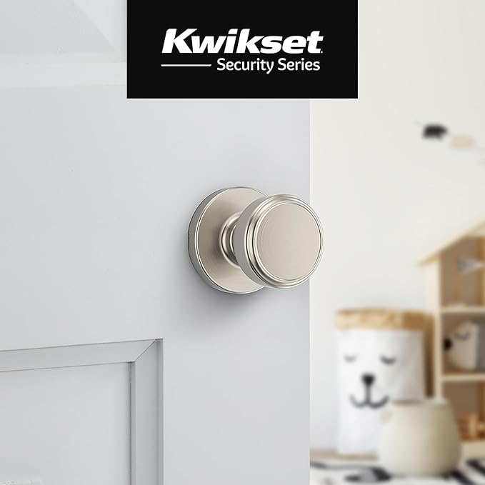 Kwikset Maven Interior Passage Door Knob, Handle for Closet and Hallway Doors, Round Non-Locking Doorknob in Satin Nickel, with Microban Protection (Pack of 4)