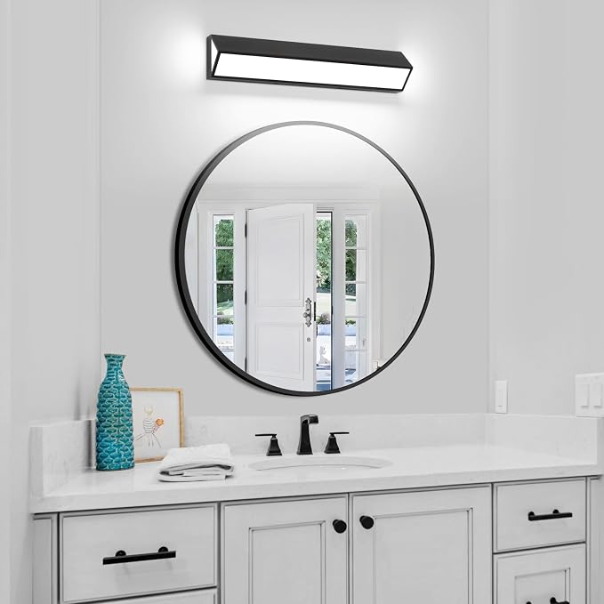 24-Inch LED Modern Bathroom Vanity Light Fixtures, Matte Black Modern Acrylic Bathroom Wall Lighting Fixtures Over Mirror (Cool White 6000K)