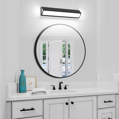 24-Inch LED Modern Bathroom Vanity Light Fixtures, Matte Black Modern Acrylic Bathroom Wall Lighting Fixtures Over Mirror (Cool White 6000K)