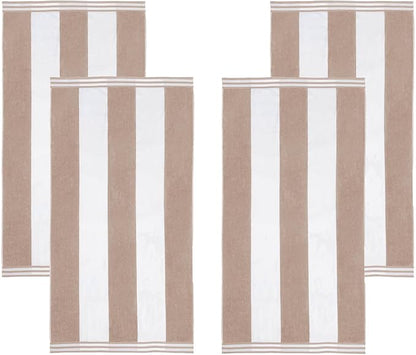 Superior Cotton Striped Beach Towels, Colorful Towels for Adult, Kid, Pool, Swimming, Sand, Travel, Large Oversized, Absorbent, Fast Drying, Bath Basics, Cabana Collection, Set of 4, Taupe