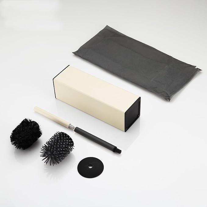 BGL Standing Toilet Brush and Holder Matte White Aluminium Toilet Bowl Cleaner Brush and Holder for Bathroom Storage and Organization, Square Design Sturdy and Space Saving