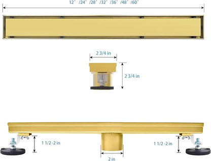 SaniteModar Linear Shower Drain 36 inch Brushed Gold with Tile Insert Panel | AISI 304 Stainless Steel Brushed Gold Linear Dain Rectangle Shower Floor Drain with Hair Strainer and Leveling Feet