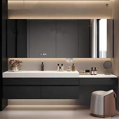 64" Bathroom Vanity with Sink, Modern Floating Bathroom Vanity, with Smart LED Defog Mirror, Plywood Storage Mirror Cabinet Soft Closing, Display Time, Fully Pre-Assembled, with Dressing Table