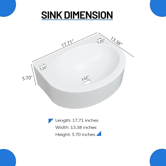 Wall Mount Bathroom Sink 17.7"x13.4" No-Drill Installation Self-Adhesive Wash basin with 1.26 Faucet Hole Bathroom Sinks Floating Vanity Sink for Lavatory Room Basin Plastic Rv Sink for Home Garage