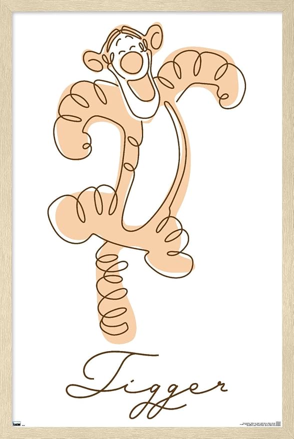 Trends International Disney Simple Moments Line Art - Tigger Wall Poster, 34L x 22.4W, Blonde Framed Version