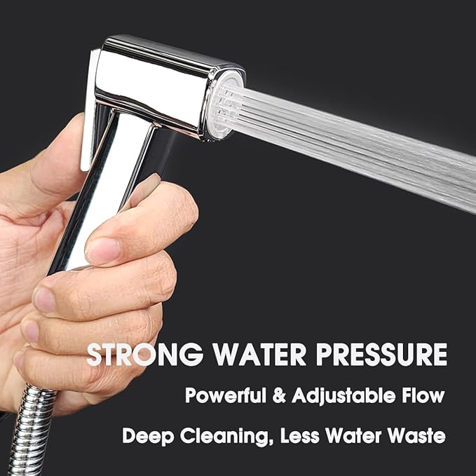 Handheld Bidet Sprayer for Toilet, Lockable Push Button, High Pressure ABS Bidet Sprayer Set with Hose & T-Valve, Easy Install –Chrome – EL-X11-T