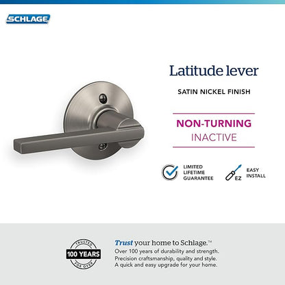 Schlage F170 LAT 619 Latitude Door Lever, One Sided Non-Turning Dummy Door Handle, Satin Nickel