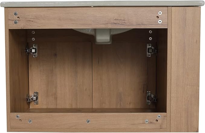 Henf 30 Inch Wall Mount Bathroom Vanity W/Sink Combo, Modern Design Vanity Cabinet with White Ceramic Basin, Floating Mounting Bathroom Cabinet Set with Double Doors and Adjustable Storage Shelf