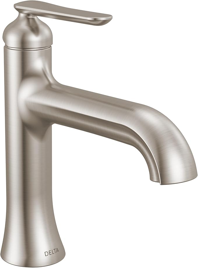 Delta Bonacci Brushed Nickel Bathroom Faucet 1 Hole, Single Hole Bathroom Sink Faucet for Vanity, Metal Push-Pop Drain Assembly, Lumicoat Stainless 545-SS-PR-DST