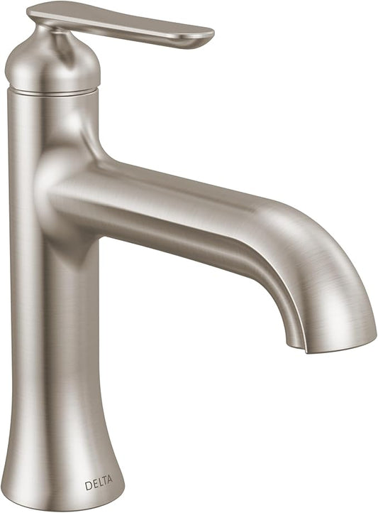 Delta Bonacci Brushed Nickel Bathroom Faucet 1 Hole, Single Hole Bathroom Sink Faucet for Vanity, Metal Push-Pop Drain Assembly, Lumicoat Stainless 545-SS-PR-DST