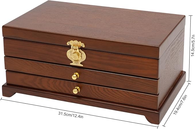 Extra Large 3 Layers Wooden Jewelry Box Jewelry Case Cabinet Armoire Ring Necklacel Gift Storage Box Organizer(3 Layers,Brown)
