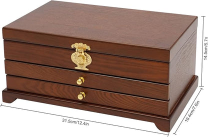 Extra Large 3 Layers Wooden Jewelry Box Jewelry Case Cabinet Armoire Ring Necklacel Gift Storage Box Organizer(3 Layers,Brown)